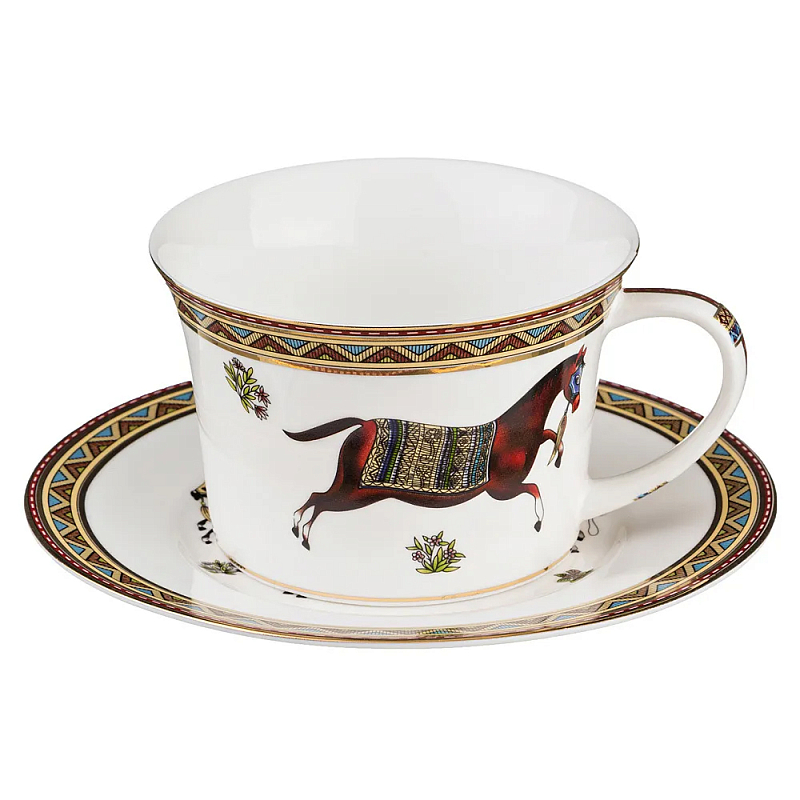 Чайная пара из фарфора с изображением лошади 250 мл Porcelain Horse Set  Белый Мульти в Омске | Loft Concept 