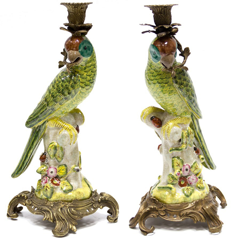 Подсвечник Candlestick Green Parrot Зеленый Бронза в Омске | Loft Concept 