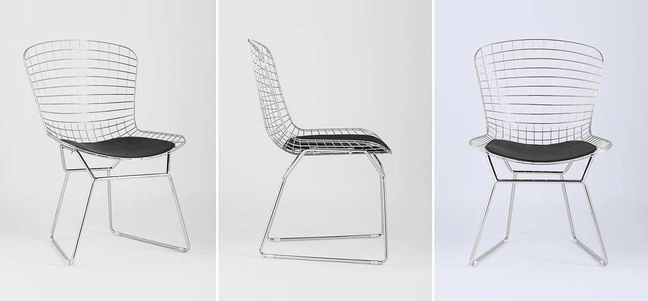 Стул Bertoia Chair Хромированный с Черной подушкой Стул Bertoia Chair Хромированный с Черной подушкой - Loft-Concept в Омске