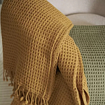 Плед из шерсти цвета охры с бахарамой Waffle Comfort варинант исполнения - 4 | Loft Concept в Омске