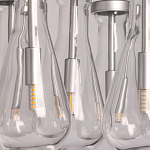 Люстра с 7-ю прозрачными плафонами из стекла в форме капли на круглом потолочном основании цвета хром Lucid Rain  варинант исполнения - 9 | Loft Concept в Омске