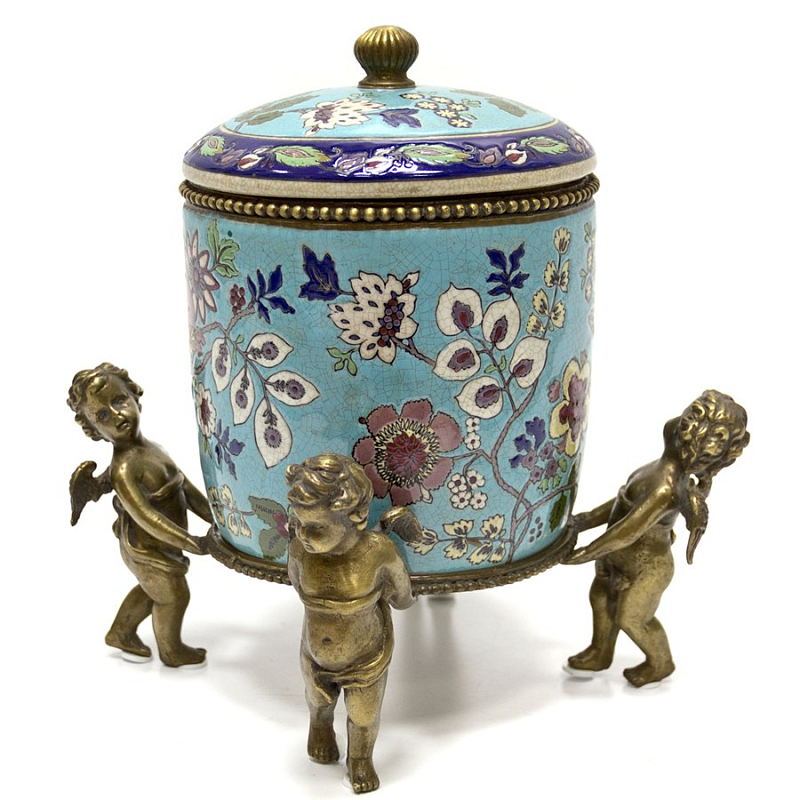 Шкатулка Casket Wonderful Flowers and Putti Голубой Бронза Шкатулка Casket Wonderful Flowers and Putti Голубой Бронза в Омске | Loft Concept