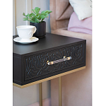 Приставной столик с резным узором на выдвижном ящике Black Table Carved Pattern варинант исполнения - 6 | Loft Concept в Омске