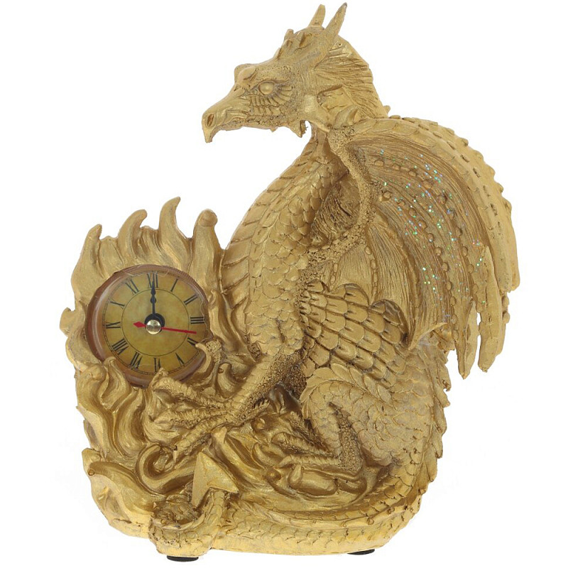 Часы в виде дракона Golden Dragon Clock Золотой в Омске | Loft Concept 