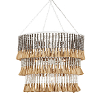 Люстра трехъярусная с декором из круглых деревянных бусин с кисточками Gray Brown Wooden Beads Chandelier варинант исполнения - 2 | Loft Concept в Омске