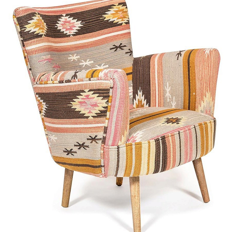 Кресло KELIM Pattern Brown Chair II Бежевый Коричневый Кресло KELIM Pattern Brown Chair II Бежевый Коричневый в Омске | Loft Concept