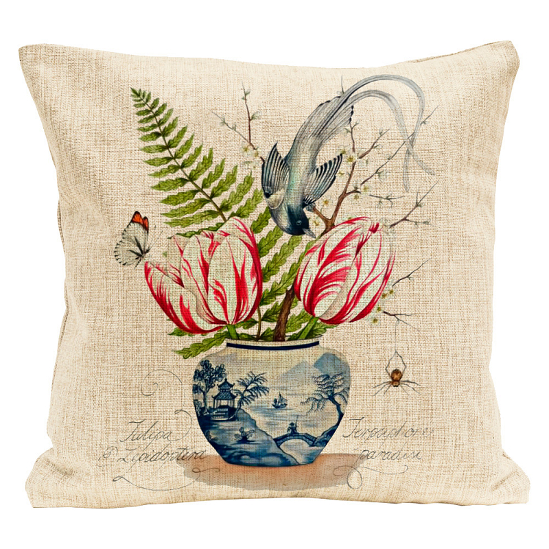 Декоративная подушка Tulips Pillow Мульти Бежевый Декоративная подушка Tulips Pillow Мульти Бежевый в Омске | Loft Concept