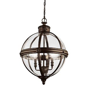 Подвесной светильник бронзового цвета с прозрачным стеклянным плафоном в форме шара в индустриальном стиле на цепи 4 лампы Feiss