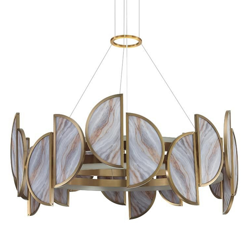 Люстра круглая с полукруглыми плафонами из искусственного алебастра в бронзовой оправе Marbella Бронза Белый Серый в Омске | Loft Concept 