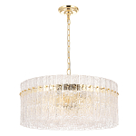 Люстра подвесная круглая с прозрачными рельефными стеклянными вставками и золотым основанием Textured Glass Chandelier варинант исполнения - 1 | Loft Concept в Омске