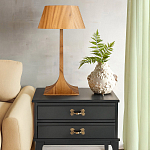 Настольная лампа со скошенным конусовидным абажуром и фигурной ножкой в цвете тик Accord Lighting варинант исполнения - 6 | Loft Concept в Омске