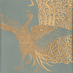 Обои ручная роспись в стиле Арт-деко Whistler Peacocks Golden colourway on Blue Grey dyed silk варинант исполнения - 2 | Loft Concept в Омске