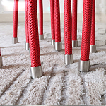 Дизайнерский журнальный стол с круглой прозрачной столешницей и основанием в виде красных металлических тросов Wires варинант исполнения - 3 | Loft Concept в Омске