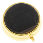 Таблетница карманная круглая с 3-мя отделениями с зеркалом и накладкой из натурального камня Соколиный глаз Gold Stone Pillboxes варинант исполнения - 1 | Loft Concept в Омске