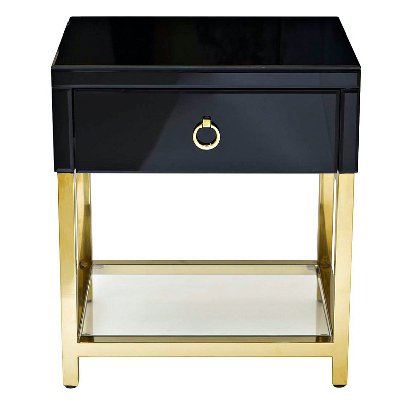 Тумба Black Gold Nightstand Глянцевый черный Глянцевое золото Прозрачный в Омске | Loft Concept 