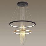 Люстра подвесная с 2-мя круглыми подвесами в черном и золотистом цвете и вертикальными подвесками Ring Horizontal варинант исполнения - 4 | Loft Concept в Омске