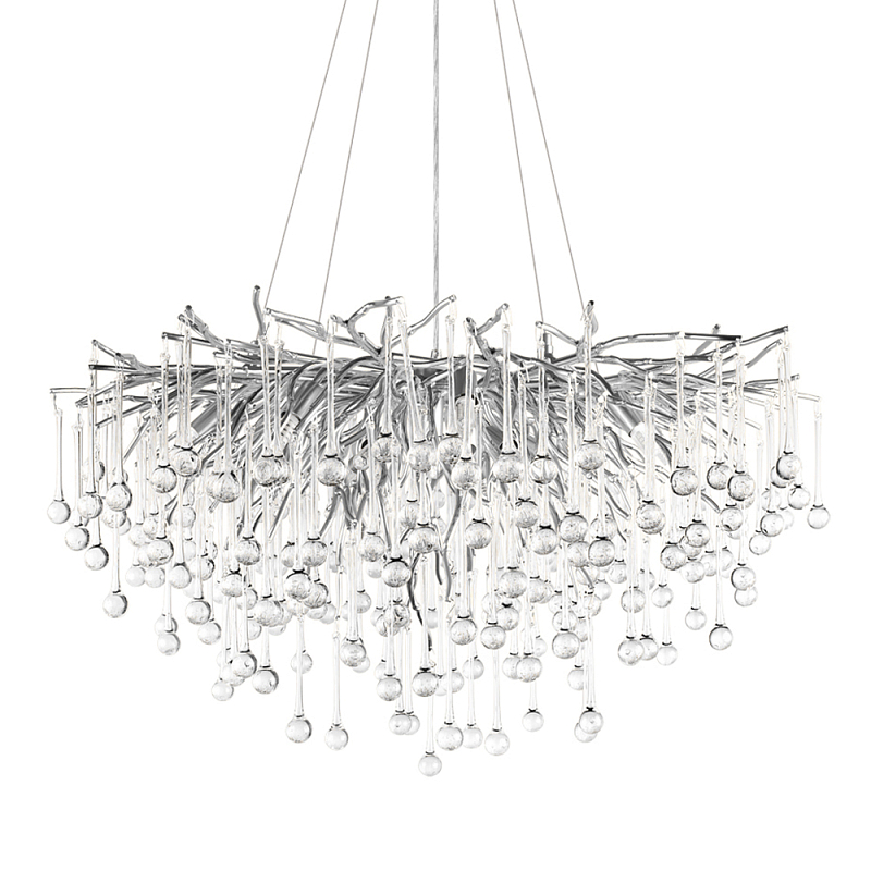 Люстра подвесная с прозрачными стеклянными подвесками в форме капель Диаметр 80 см Droplet Chandelier Прозрачное Стекло Золотой Серебряный в Омске | Loft Concept 