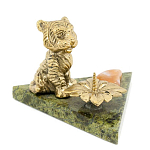 Подсвечник с фигуркой тигра из бронзы и натурального камня змеевик Stone Candlestick варинант исполнения - 1 | Loft Concept в Омске