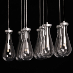 Люстра с 9-ю прозрачными плафонами из стекла в форме капли на прямоугольном потолочном основании цвета хром Lucid Rain  варинант исполнения - 9 | Loft Concept в Омске