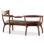 Кушетка с деревянным каркасом и сиденьем из коричневой натуральной кожи Moon Walnut Furniture варинант исполнения - 8 | Loft Concept в Омске