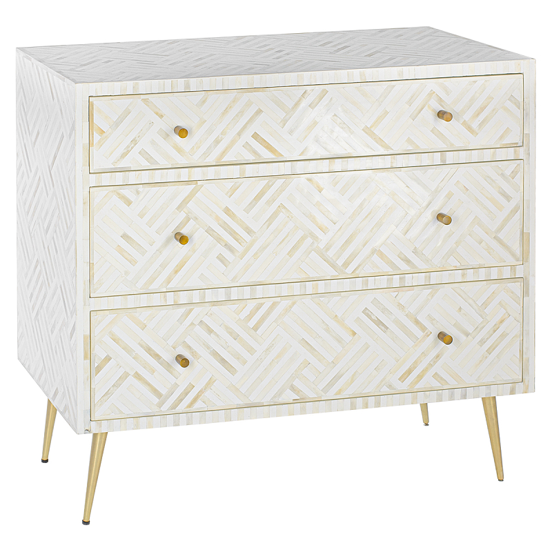 Комод инкрустация костью White Indian Bone Inlay 3 drawer Белый Белый в Омске | Loft Concept 