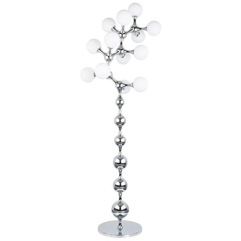 Торшер с плафонами из стеклянных шаров Pearls Suspension Chrome Floor Lamp Хром Белое матовое стекло Торшер с плафонами из стеклянных шаров Pearls Suspension Chrome Floor Lamp Хром Белое матовое стекло в Омске | Loft Concept