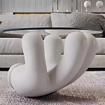 Дизайнерский журнальный стол с круглой прозрачной столешницей на белом фигурном основании Luqak варинант исполнения - 1 | Loft Concept в Омске