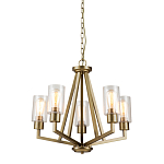 Люстра цвета латунь с 5-ю цилиндрическими плафонами из прозрачного пузырчатого стекла Kichler варинант исполнения - 1 | Loft Concept в Омске
