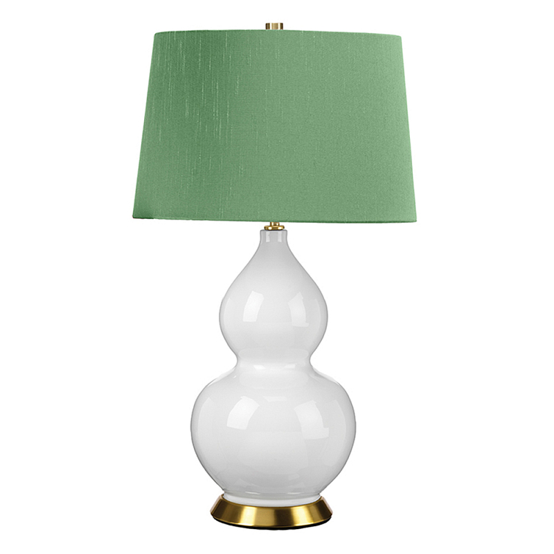 Настольная лампа с белым фигурным основанием на латунном основании и зеленым тканевым конусным абажуром Elstead Lighting Белый Латунь Зеленый в Омске | Loft Concept 