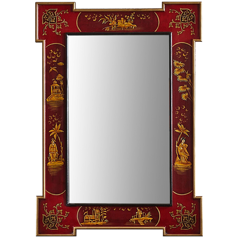 Зеркало в стиле Шинуазри ручная роспись Chinoiserie Mirror Red Красный Золотой в Омске | Loft Concept 