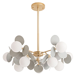 Люстра на штанге с 10-ю белым шарообразным плафоном и декоративными металлическими элементами в виде лепестков серого цвета Matisse варинант исполнения - 1 | Loft Concept в Омске