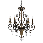 Люстра с подвесками из прозрачного стекла на кованом каркасе бронзового цвета в классическом стиле Quoizel варинант исполнения - 5 | Loft Concept в Омске