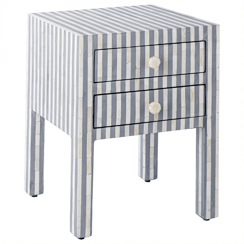Тумбочка Indian striped Bone Inlay nightstand Белый Серый Тумбочка Indian striped Bone Inlay nightstand Белый Серый в Омске | Loft Concept