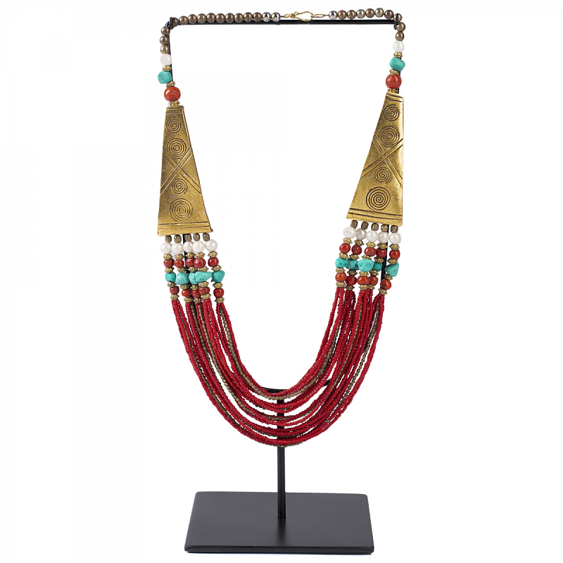 Ожерелье на подставке NECKLACE RED AND BRASS Латунь Красный в Омске | Loft Concept 