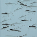 Обои ручная роспись Fishes Original colourway on Duck Egg dyed silk варинант исполнения - 1 | Loft Concept в Омске