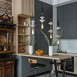 Подвесной светильник с белыми стеклянными элементами и бронзовыми вставками Высота 90 см Gabriel Scott Luna варинант исполнения - 8 | Loft Concept в Омске