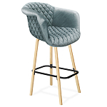 Барный стул со спинкой и мягкой обивкой с ромбами на 4-х деревянных ножках Голубой Велюр Ava Charm варинант исполнения - 1 | Loft Concept в Омске