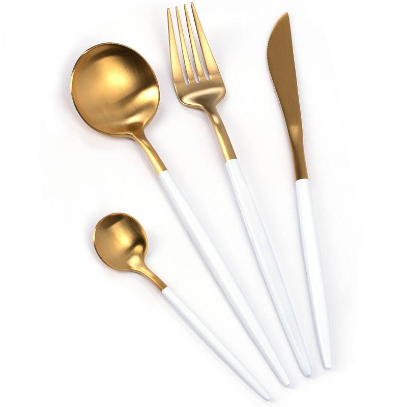 Столовые приборы Gold and White Золотой Белый Столовые приборы Gold and White Золотой Белый в Омске | Loft Concept