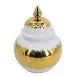 Ваза белая с крышкой и золотистыми фрагментами 24 см Chinoiserie Ceramics варинант исполнения - 1 | Loft Concept в Омске