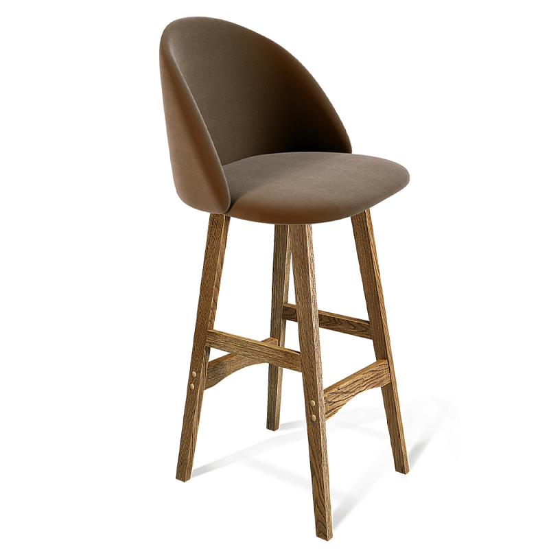 Барный стул со спинкой на 4-х деревянных ножках Коричневый Велюр Vendramin Chair Коричневый Барный стул со спинкой на 4-х деревянных ножках Коричневый Велюр Vendramin Chair Коричневый в Омске | Loft Concept