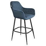 Барный стул со спинкой и подлокотниками на 4-х металлических ножках Douglas Rhombus Синий Велюр варинант исполнения - 1 | Loft Concept в Омске