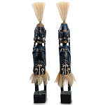 Комплект из 2-х деревянных статуэток Asmat Straw Headdress Statuettes Dark Blue варинант исполнения - 5 | Loft Concept в Омске