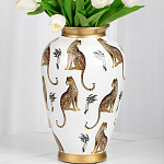 Ваза белая овальная с рисунком леопардов и золотыми акцентами LEOPARD Collection варинант исполнения - 2 | Loft Concept в Омске