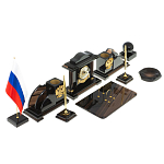 Настольный письменный набор с часами из природного камня обсидиана National Еmblem варинант исполнения - 2 | Loft Concept в Омске