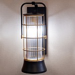 Настенный фонарь цилиндрической формы с рифленым стеклом в золотом каркасе на черном прямоугольном основании Eurofase варинант исполнения - 10 | Loft Concept в Омске