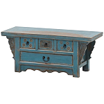 Деревянная ТВ-тумба в китайском стиле с 4-мя ящиками и резным декором голубая Luo Chinese TV Stand Blue варинант исполнения - 2 | Loft Concept в Омске