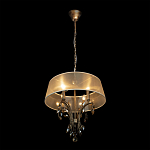 Люстра подвесная круглая с тканевым полупрозрачным абажуром и подвесками 4 лампы Gilded Elegance варинант исполнения - 3 | Loft Concept в Омске