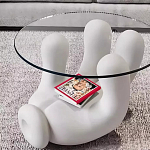 Дизайнерский журнальный стол с круглой прозрачной столешницей на белом фигурном основании Luqak варинант исполнения - 2 | Loft Concept в Омске