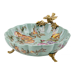 Блюдо из голубого фарфора с бронзовой птичкой Blue Garden варинант исполнения - 1 | Loft Concept в Омске