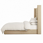 Кровать двуспальная бежевая с основанием из массива дерева с мягким изголовьем Flax Beds варинант исполнения - 2 | Loft Concept в Омске
